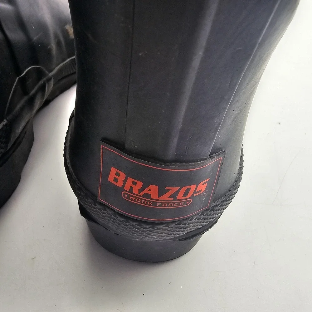 Brazos Boots Mens Size 7 Black Rubber Waterproof Work Rain FWBWRE1035 Safety